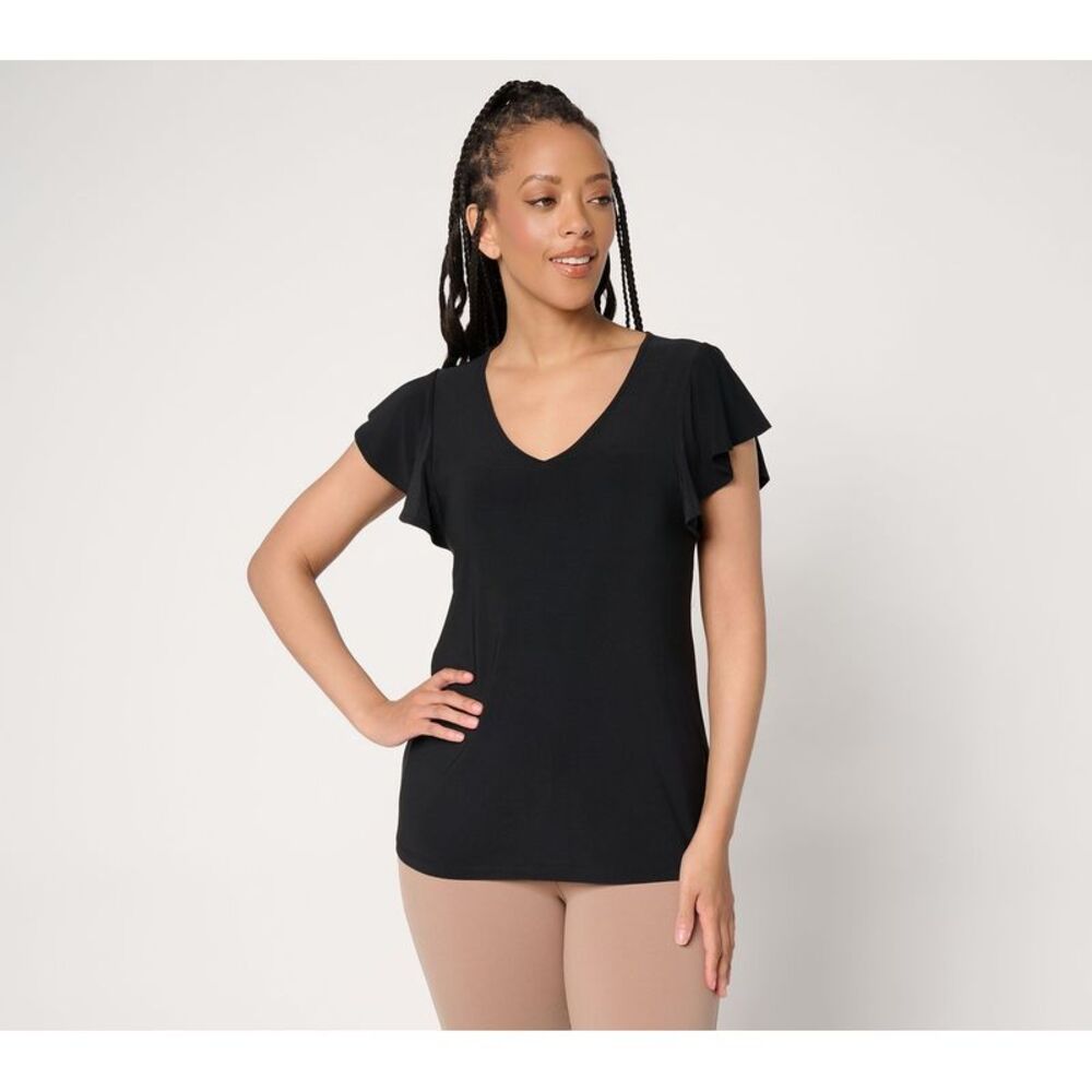 Women Control Women's Top Sz XS Como Jersey Flutter Sleeve Black